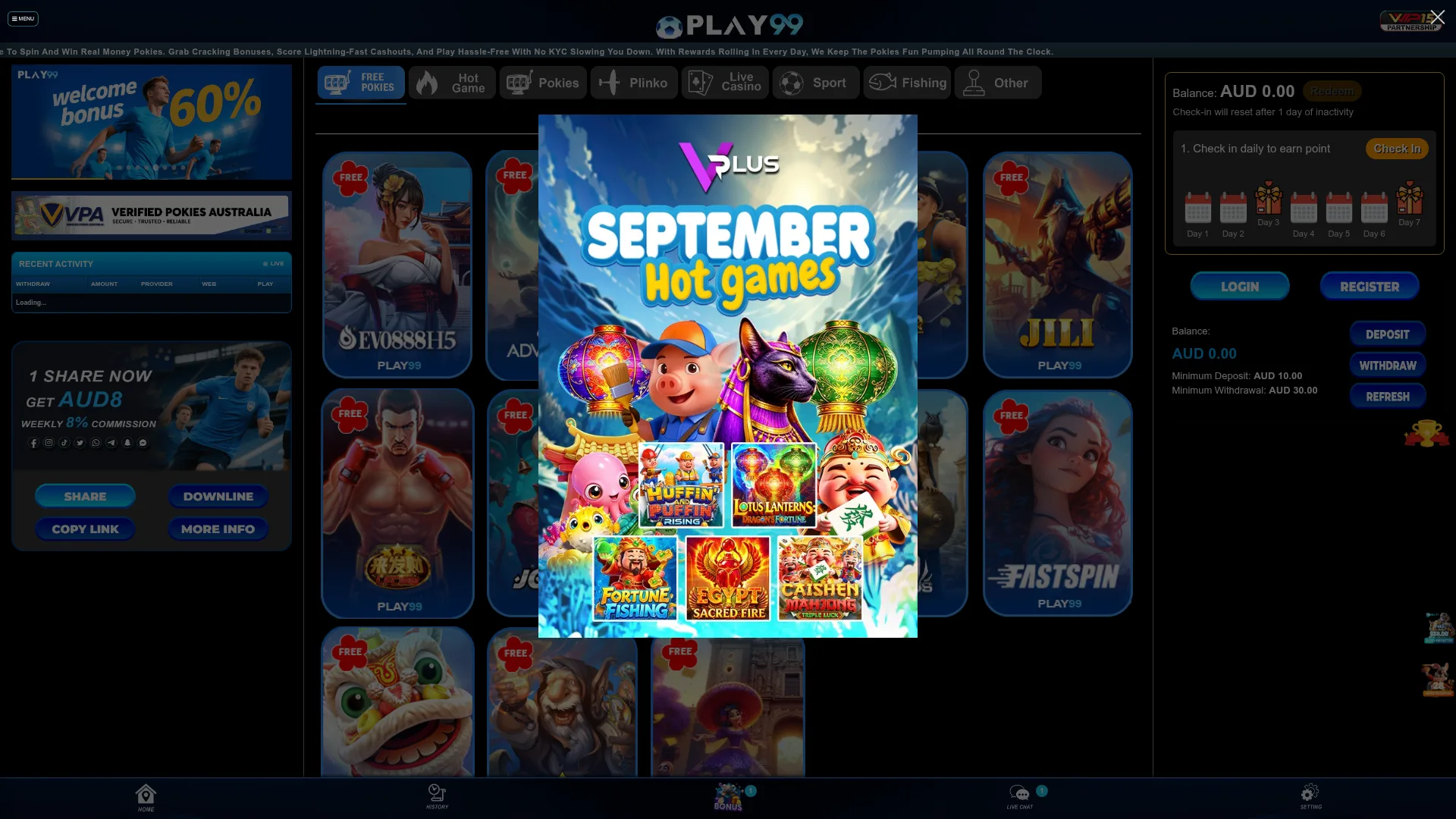 Play99 Casino desktop platform for Australian players