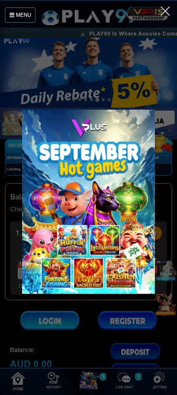 Play99 Casino mobile platform with AUD casino access